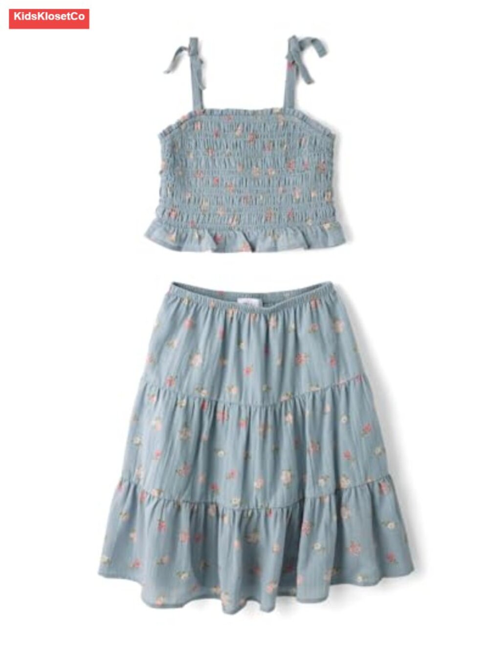 Girls 2-Piece Smocked Top & Skirt Set, Floral Print, Sleeveless